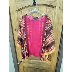 Bob Mackie Women's Poncho Shirt Top Pink Orange Tie Dye Wearable Art Size S‎
